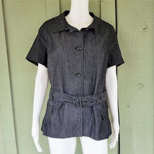 SANDRO Dark Gray Denim Belted Jacket Blazer XL